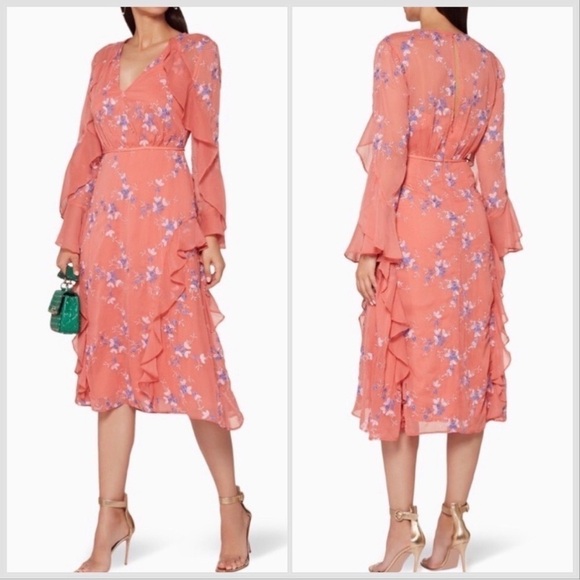 TALULAH Dresses & Skirts - NWT LA MAISON TALULAH Sonder coral floral long sleeve ruffle midi dress Sz M